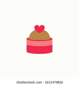Valentine cupcake icon with heart shaped in flat style isolated on white background. Love concept. Vector illustration.