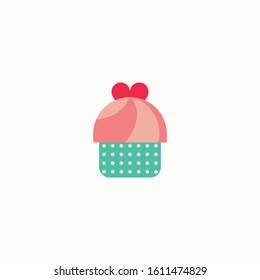 Valentine cupcake icon with heart shaped in flat style isolated on white background. Love concept. Vector illustration.