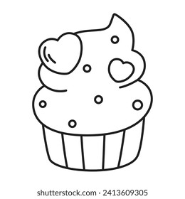valentine cupcake line icon. vector illustration.