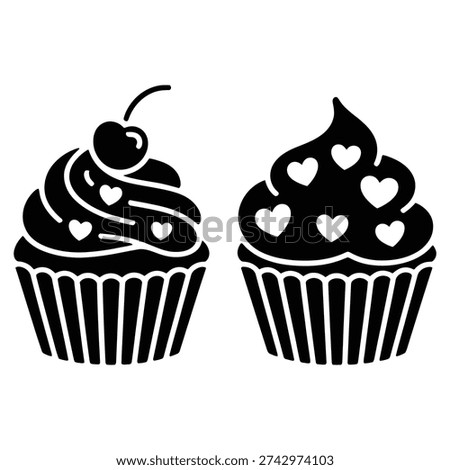 Valentine Cupcake Silhouette Vector Icon Set