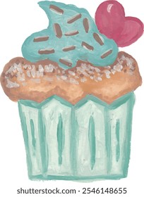 valentine cupcake watercolour hand drawn illustration