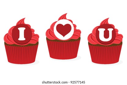 Valentine cupcakes spelling out "I Heart U"