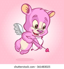 Valentine cupid bear ready to shoot his arrow. Vector illustration