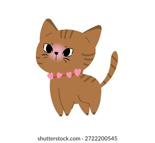 Ilustración vectorial linda del carácter del gato de San Valentín con las mejillas del rubor y el cuello rosado. Lindo diseño dibujado a mano para tarjetas de felicitación, pegatinas, iconos y decoración de vivero.