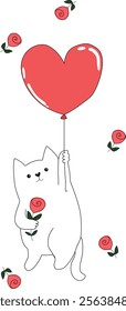 Valentine Cute Cat Holding Flower