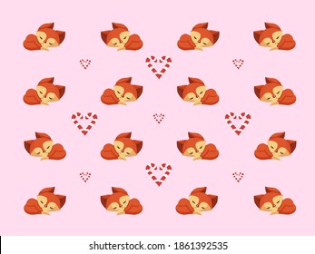 Valentine cute foxes with hearts