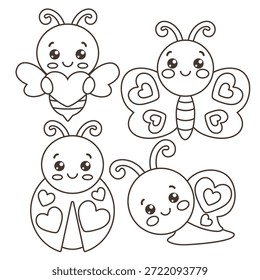 Valentine   Insectos lindos Vector para colorear ilustración de dibujos animados