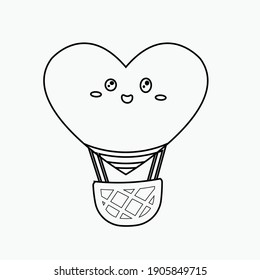 valentine cute kawaii air balloon love outline icon