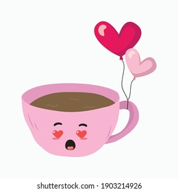 valentine cute kawaii cup balloons vector
