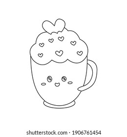 valentine cute kawaii cup with cream outline icon