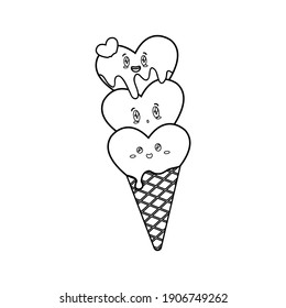 valentine cute kawaii ice cream outline icon