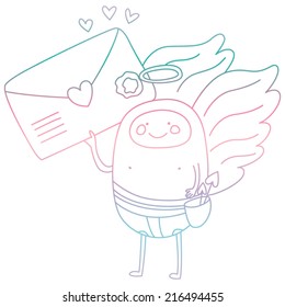 Valentine Cute Mail Cupid. Gradient Outline Fill. Good for Valentine Invitations, Party Invitations, Valentine Cards, etc. Eps 8