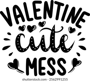 valentine cute mess valentines day black vector graphic design and cut file