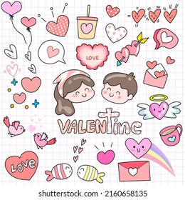 Valentincute Set für Aufkleber , Postkarte , Einladung . Vektorgrafik für Kinderelemente