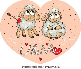 Valentine cute sheeps in heart

