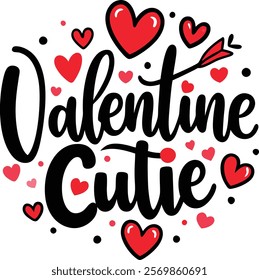 Valentine Cutie Design with Hearts and Arrow Illustration for Romantic and Love-Themed Projects