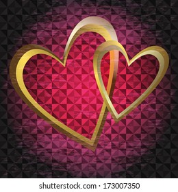 Valentine dark grunge frame with vivid red translucent hearts (vector eps 10)