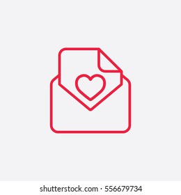 valentine day 14 february card envelope with heart line icon red on white background