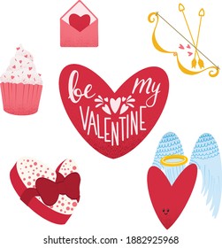 Valentine Day 14 february icons illustration. Save the date decoration typography romantic happy valentine greeting holiday sign. Beautiful wedding gift heart celebration.
