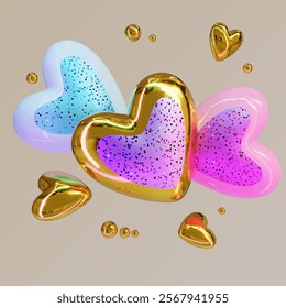valentine day 3d render vector balloon heart holiday gold red 
