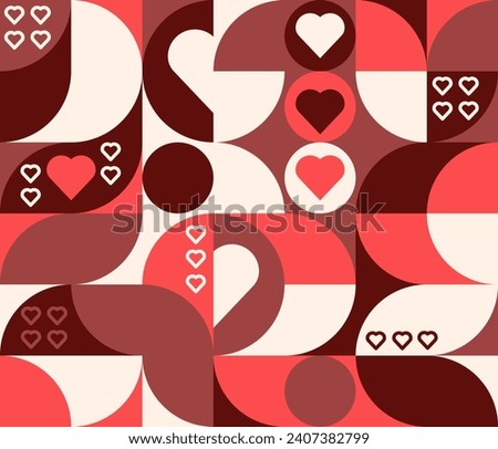valentine day. abstract geometric background with hearts, circles, rectangles and squares.