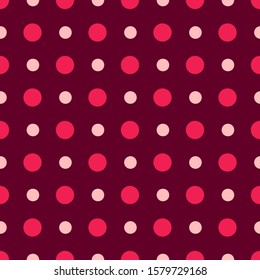 Valentine Day abstract seamless pattern - red and pink polka dot ornament, geometric shapes, vector romantic background, endless texture for wrapping, textile, scrapbook
