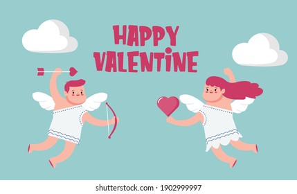 valentine day : angels spread love above the sky