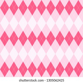 Valentine day Argyle plaid. Scottish pattern in red, pink and white rhombuses. Scottish cage. Traditional Scottish background of diamonds. Seamless fabric texture. Vector illustration