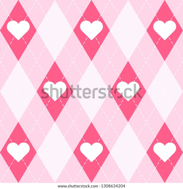 バレンタインデーアーガイルの格子 赤 ピンク 白のひし形とハートのスコットランド柄 スコットランドの檻 ダイヤモンド の伝統的なスコットランドの背景 シームレスな布地のテクスチャー ベクターイラスト のベクター画像素材 ロイヤリティフリー