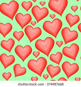 Valentine day art hearts back pattern green seamless