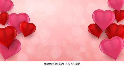 valentine day background with 3d balloons heart and empty space for your text. Wallpaper, blank, flyers, invitation, posters, brochure, banners, discount, shop, special offer. Vector illustration.