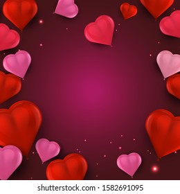 Valentine day background with 3d balloons heart and empty space for your text. Social media banner template good for wallpaper, party, birthday, woman's day, valentine's day. Vector illustration