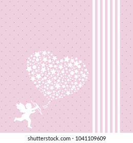 Valentine Day Background with Cupid Shooting Hearts 