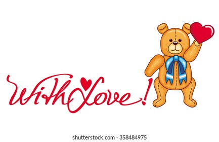 Valentine day  background with cute teddy bear and hearts