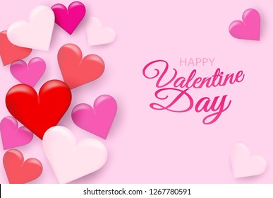 Valentine day background .  Design with heart on pink background. Vector. 