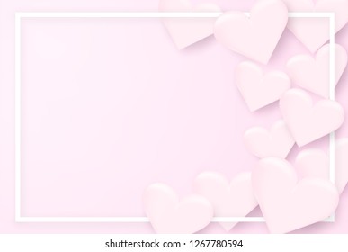 Valentine day background .  Design with heart on pink background. Vector. 