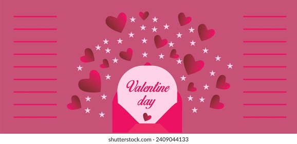 Valentine day Background with Envelope, Paper Card and Various Red Stars for Love Romantic