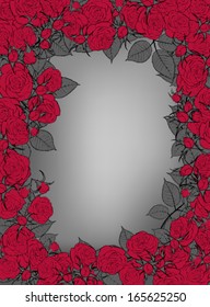 Valentine day background with frame of red roses