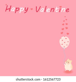 Valentine day background. Hamster and heart balloon on pink background. Vector