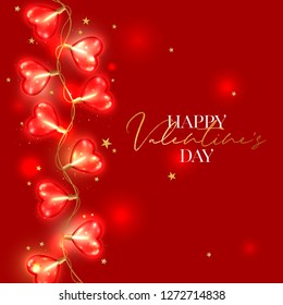 Valentine day background with heart shaped light bulb. Love concept vector illustration