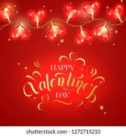 Valentine day background with heart shaped light bulb. Love concept vector illustration