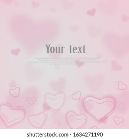 Valentine day background with hearts. pastel soft pink Abstract background made of hearts symbols bokeh with radial gradient