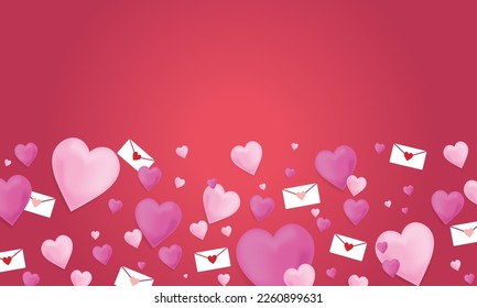 valentine day background with love and letter icon ornament in red background vector illustrations EPS10