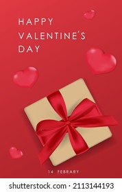 Valentine day background. Present and heatr. Vector banner for promotion shopping product sale or card of offer for love holiday. Graphic design