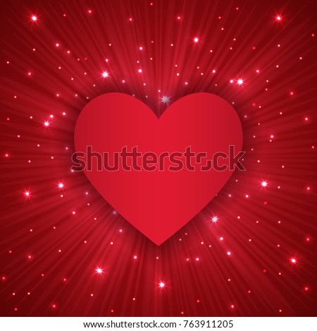 Valentine Day background with red heart, and sparles, vector illustration
