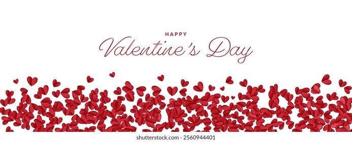 Valentine day background with red petals of hearts on transparent background. The 14th of February. Vector banner, postcard, background. Vector EPS 10