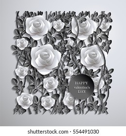 valentine day, background with Rose , Paper art and craft style.