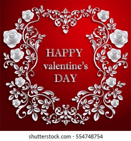 valentine day, background with Rose , Paper art and craft style.