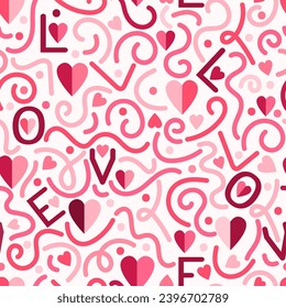 Valentine day background, seamless pattern with hearts in pink and red color,LOVE