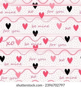 Valentine day background, seamless pattern with hearts in pink and red color,LOVE